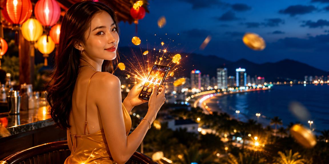 Người chơi thư giãn với slot game trong không gian đèn lồng Hội An